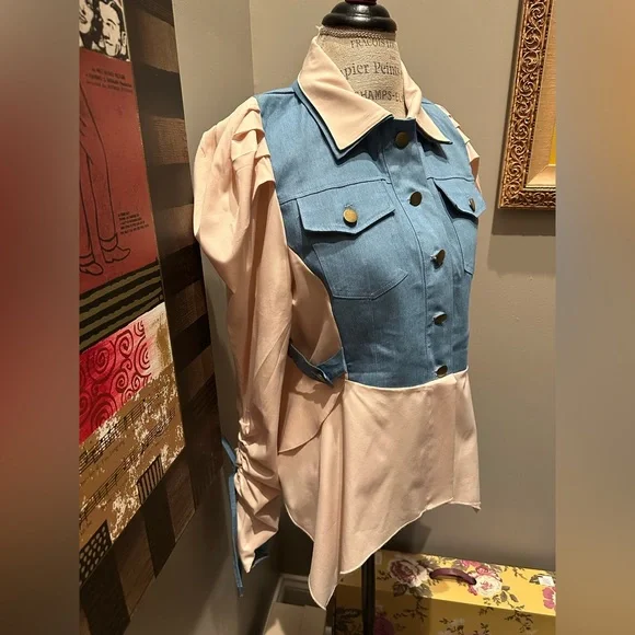 Super Cute Mixed Denim/Poly Blouson Jacket/Tunic - Picture 2 of 10